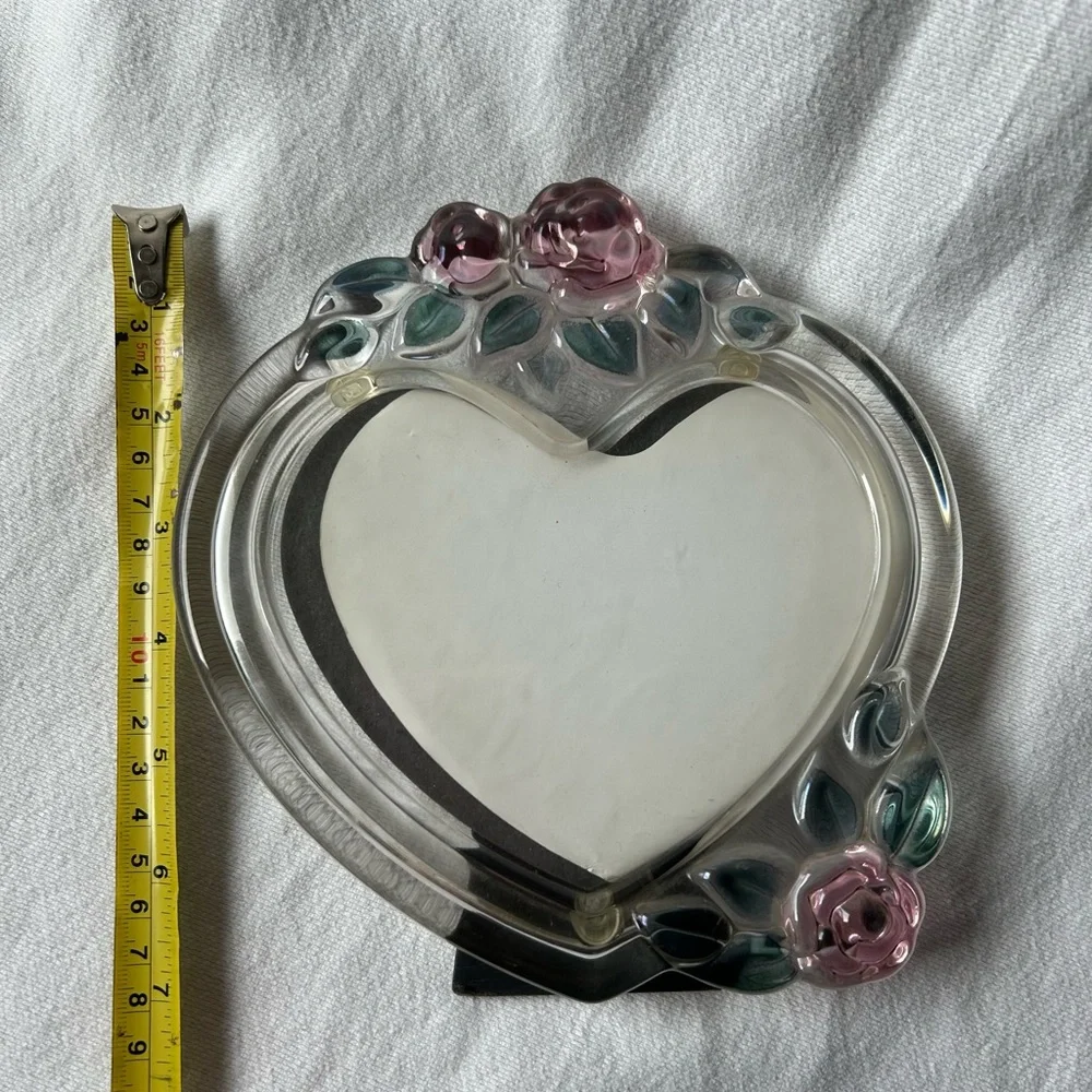 Mikasa Carmen Heart Shaped Picture Frame 90s Crystal Vintage Photo Glass Floral